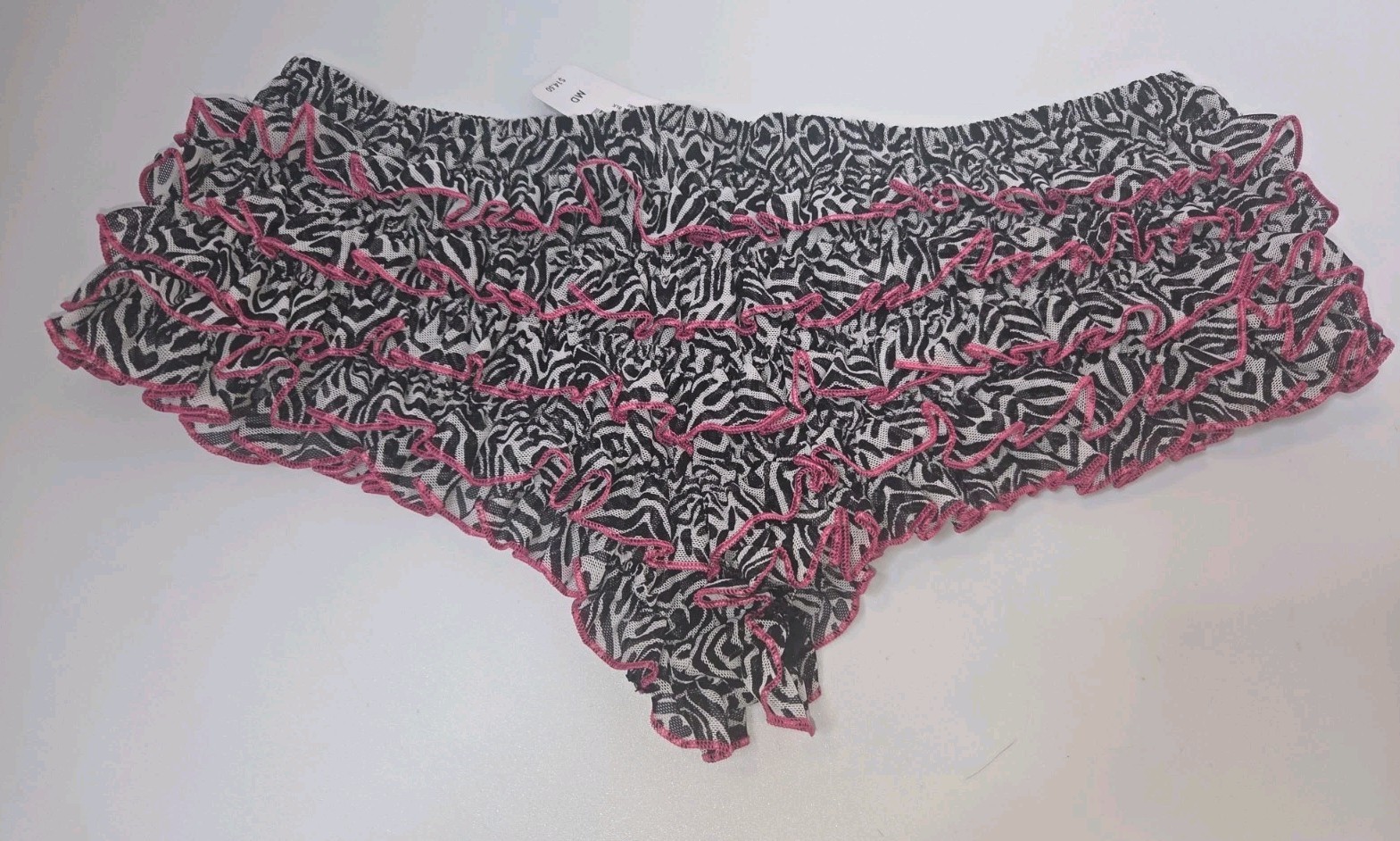 Vintage BLACKHEART Lingerie MEDIUM Zebra Print Ruffle Panty Underwear HOT TOPIC