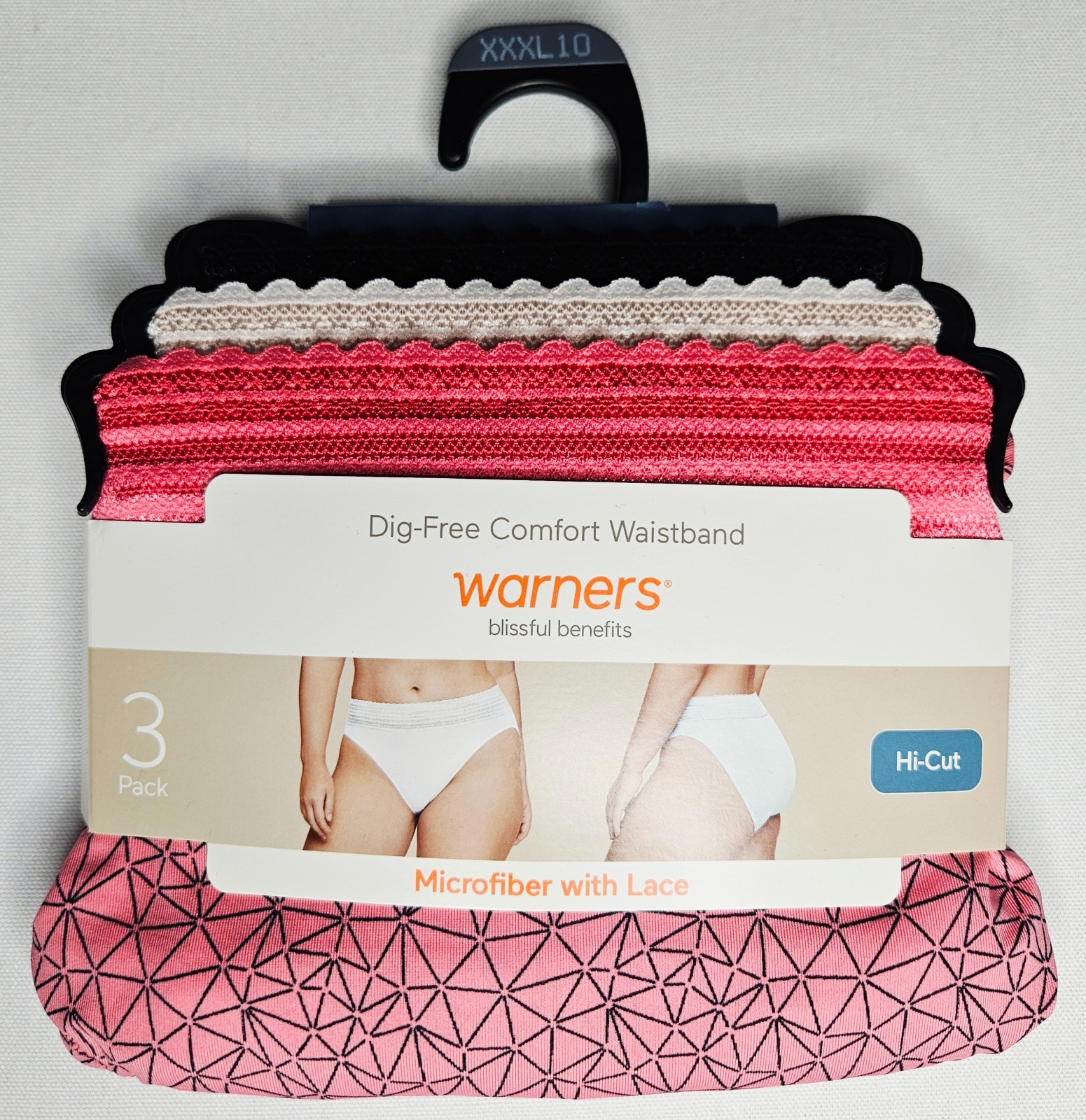 Warner’s Women’s Plus Blissful Benefits Microfiber Lace Hi-Cut Panties 3pk 3XL
