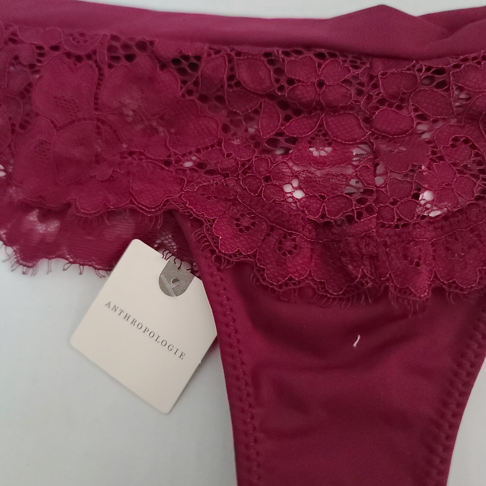 Anthropologie Livenza Lace Thong Panty Maroon Extra Large Low Rise Sexy NWT