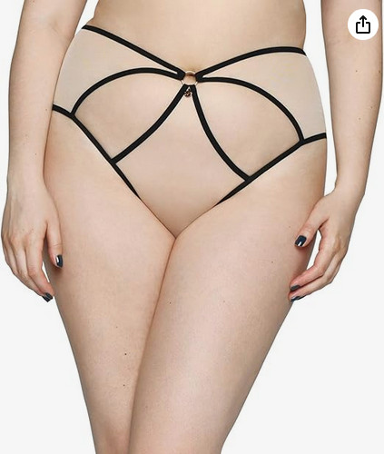 Curvy Kate Knock Out Latte Nude Briefs XL 20 – 22 Sheer See through strappy open