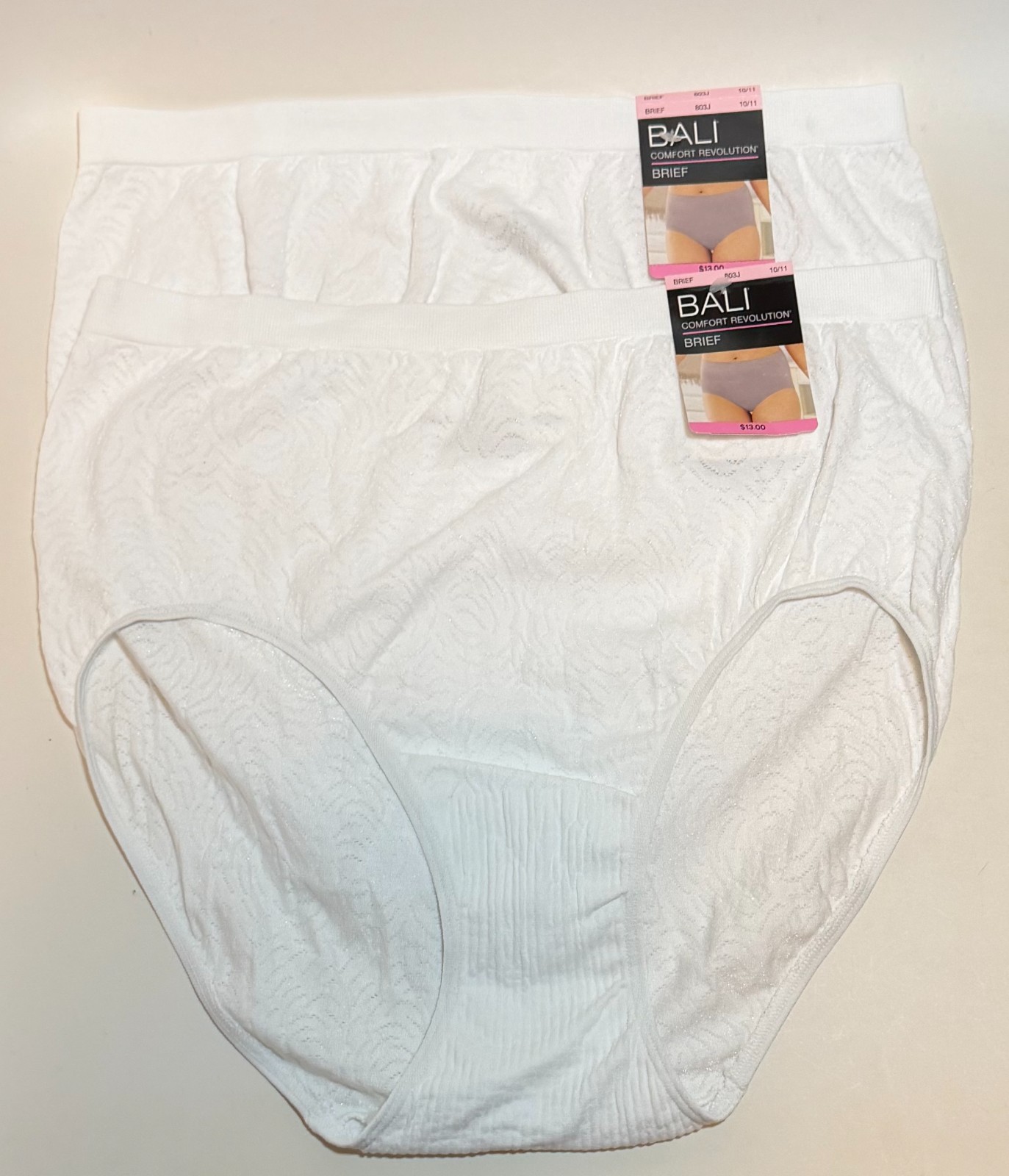 NWT 2 Bali Comfort Revolution Brief Panties 803J White Size 10/11
