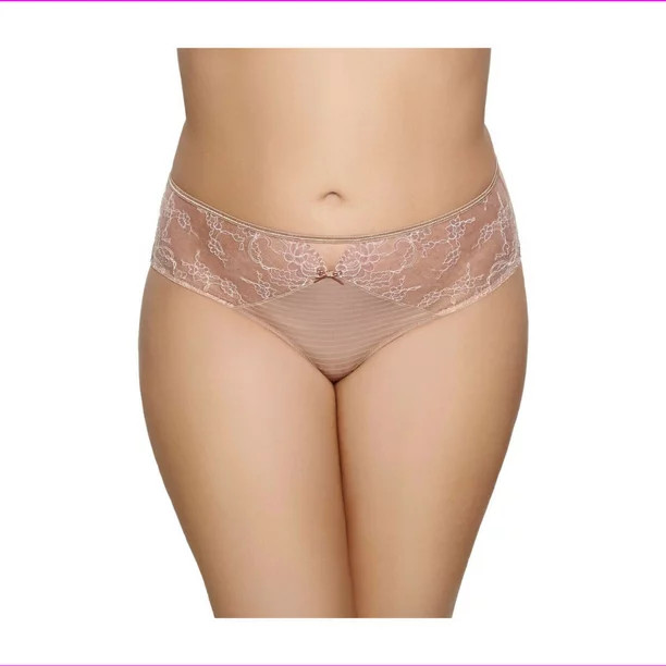 Ashley Graham Women S Plus Lace Trim Full Briefs Panties, 2X/Cappucino
