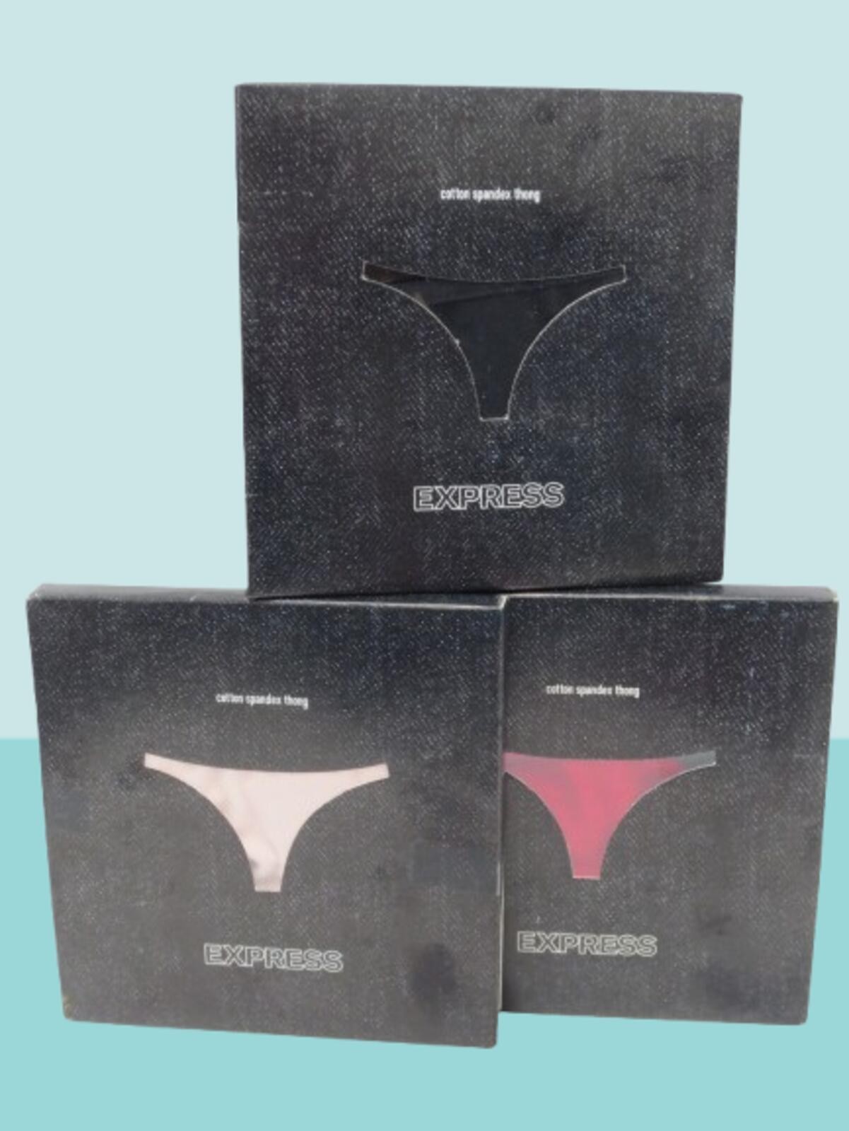 EXPRESS INTIMATES COTTON SPANDEX THONG PANTY BLACK, PINK & RED SIZE S 3PC SET