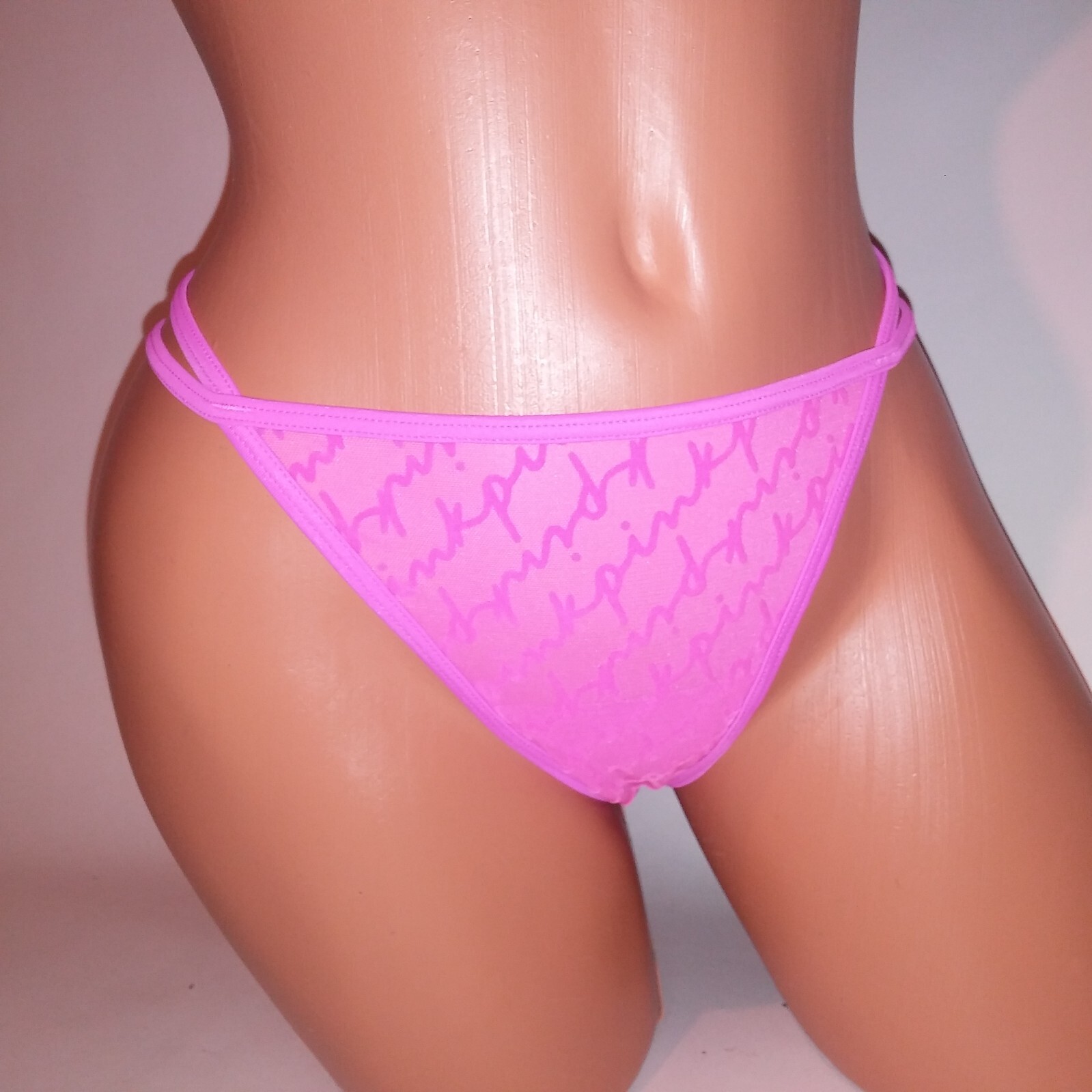 Victoria Secret PINK Panty Thong Medium Pink Signature Logo Sheer Double Strap