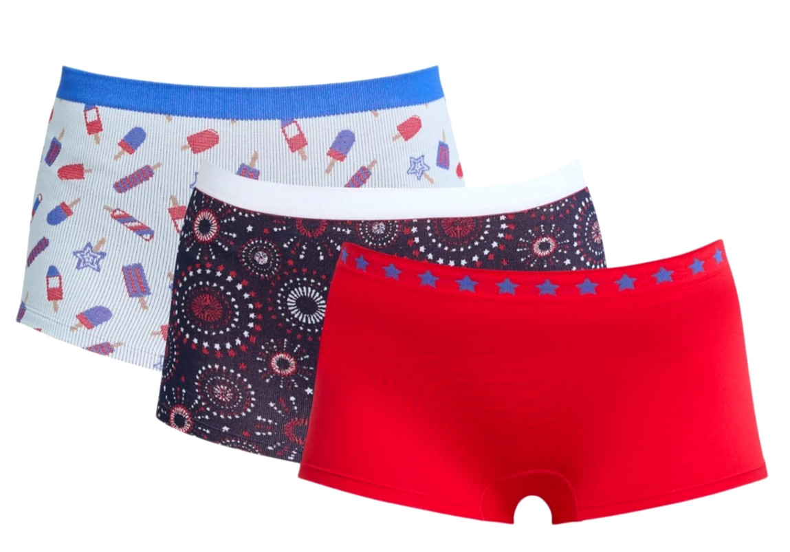 WAY TO GO S (4-6) Celebrate Patriotic 3 Pack Boyshorts Seamless Panties NWT