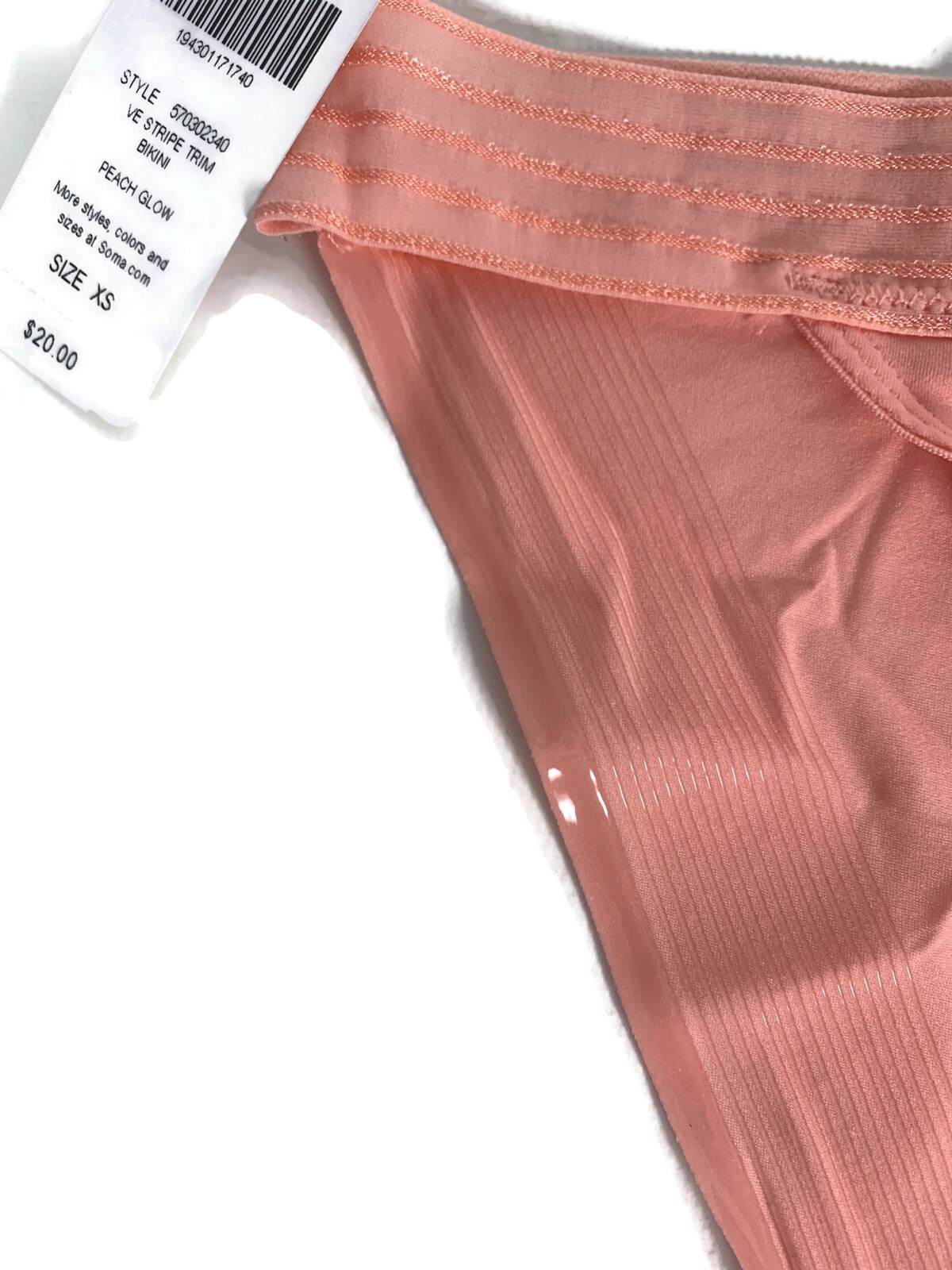 Soma Vanishing Edge Stripe Trim Bikini Peach Panties Size XSmall NWT