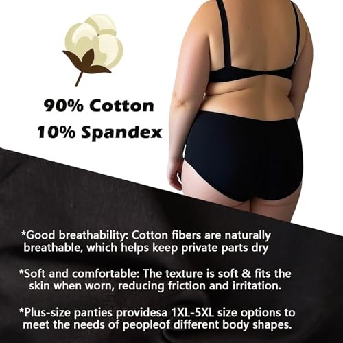 Women’s Cotton Underwear Plus Size XL-5XL 4X-Large 5 Pack Plus Panties Black