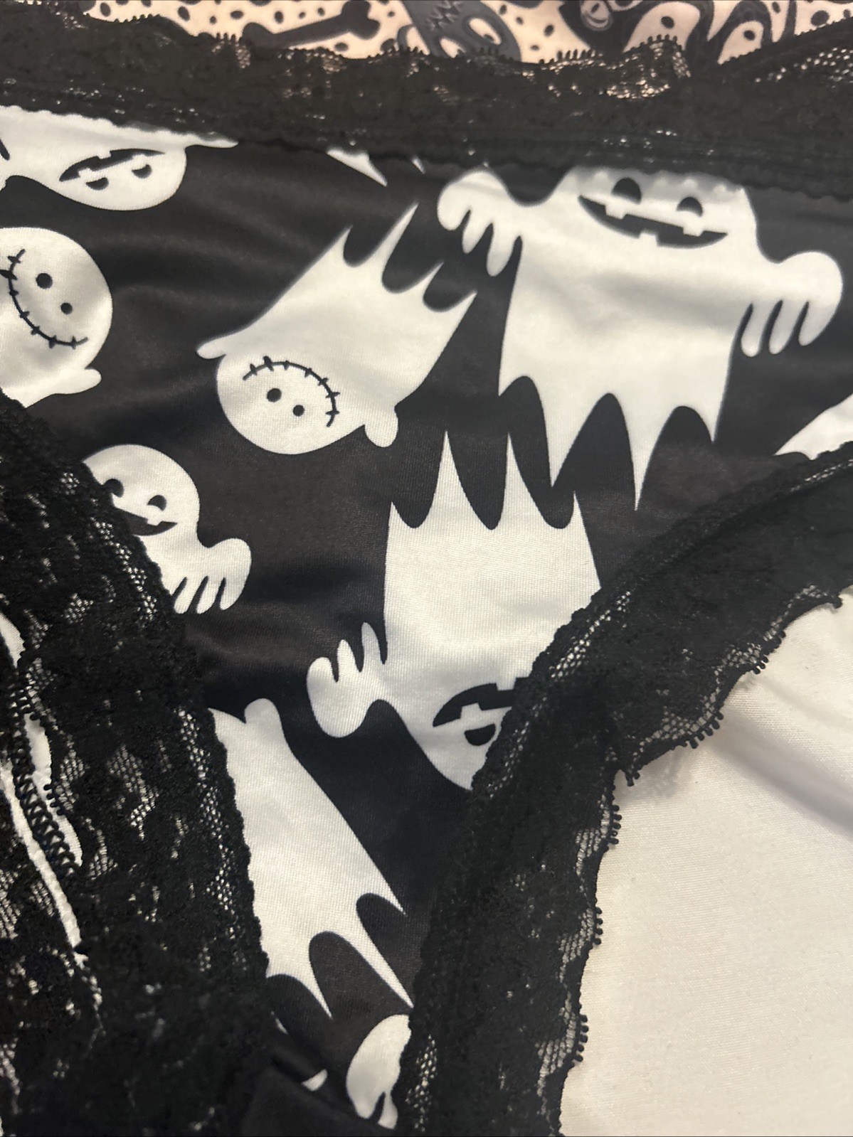 Morvia 3pk lace trim goth Skater Emo Goth panties M Blk Orange Ghost Cats Vamp