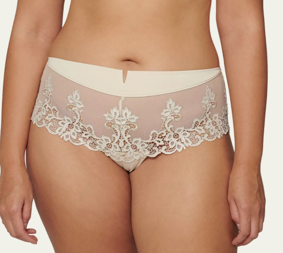 Simone Perele Size 1 / X-SMALL Saga Lace Boyshort Panty NWOT 15C630 Topaz Beige