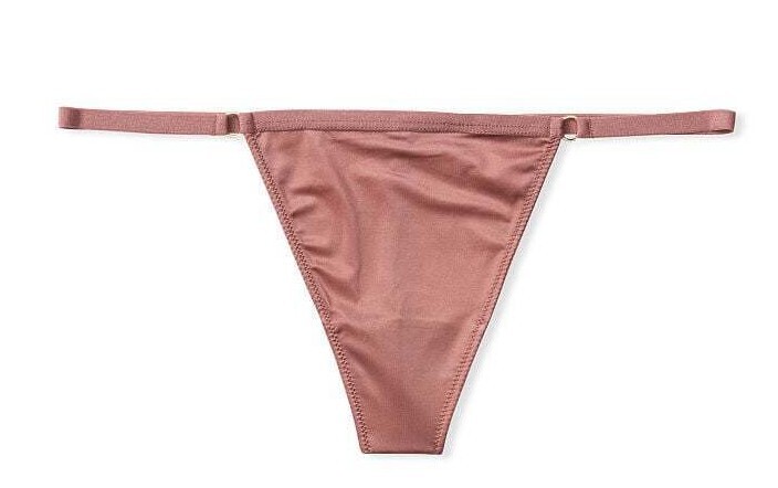 Victorias Secret Vintage Rose Pink V-String Thong Panty M-L Silky Front Metal O