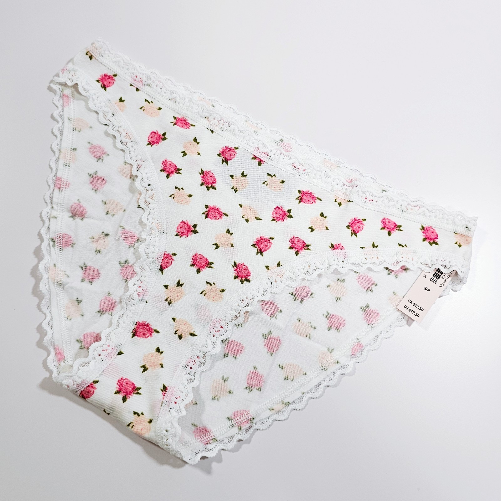 Victoria’s Secret White Floral Cotton Bikini Panties with Lace Trim