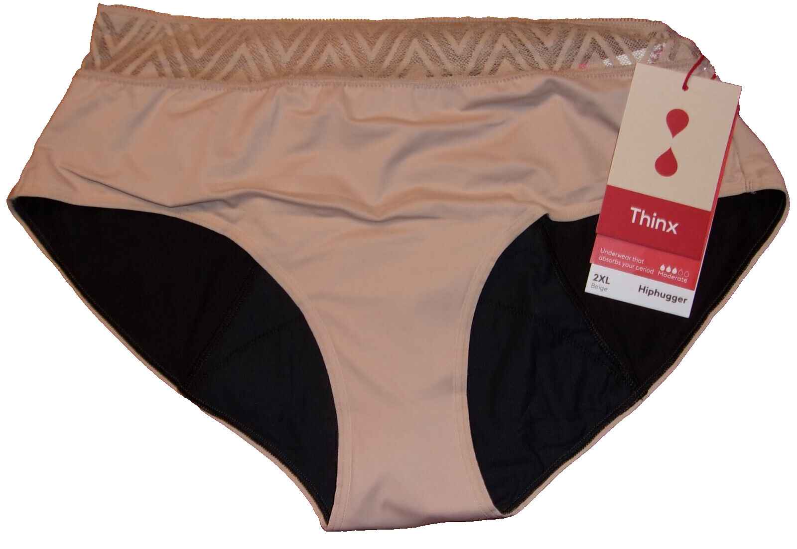 THINX Moderate Absorbent Hiphugger Panty BEIGE Size: 2XL NWT $35