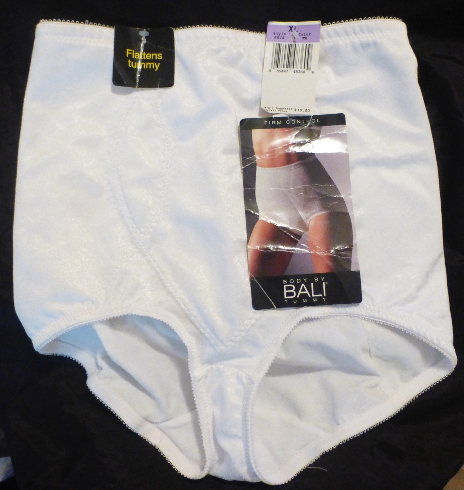 SEXY!!! BALI VINTAGE SLIPPERY SILKY SATINY JACQUARD FIRM CONTROL PANTIES XL NWT