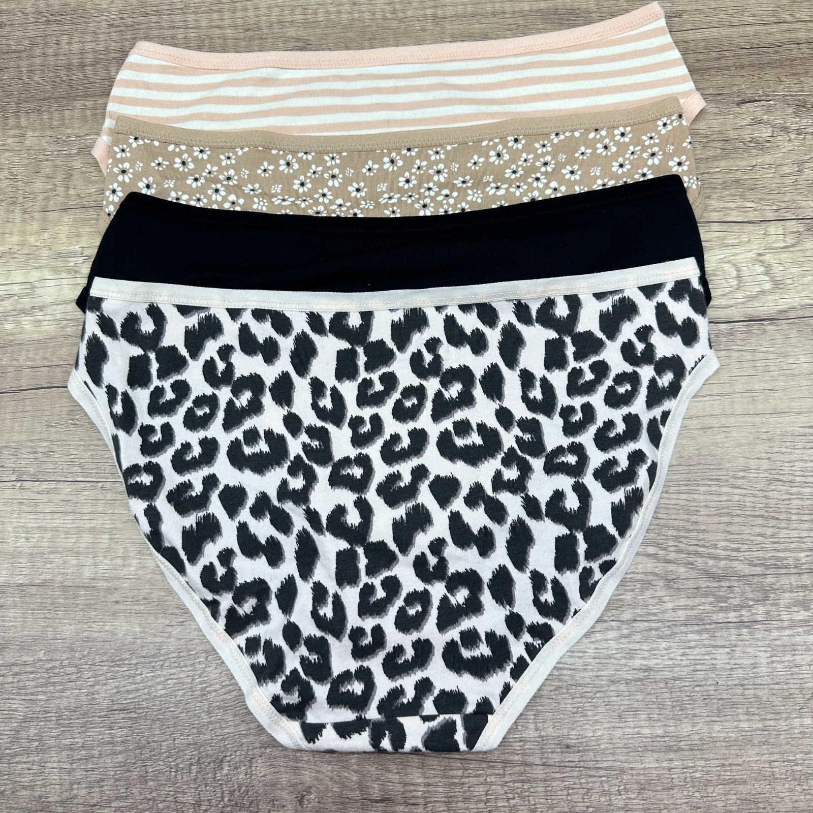 Pact Women’s Organic Cotton Bikini Panties 4 Pack Floral Leopard Stripe Black S
