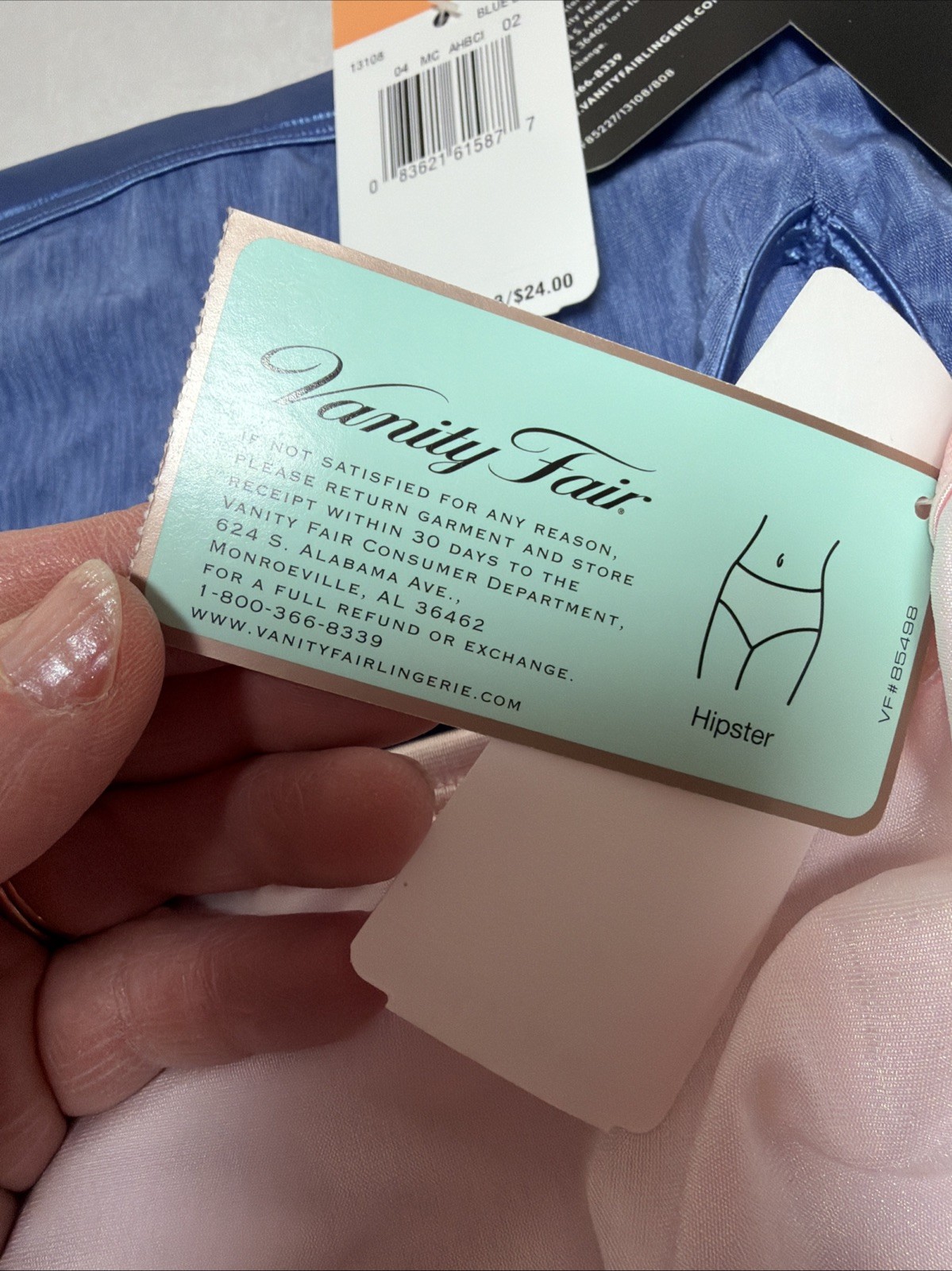 VANITY FAIR ILLUMINATION HIPSTER WOMANS SIZE 7 SHINY Nylon BLUE / PINK NWT 2Pair