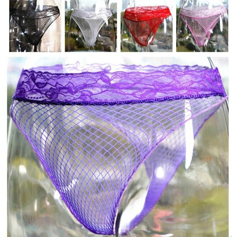 Women Sexy Lace Fishnet Briefs Panties Sheer Mesh Low Waist Underwear Thong