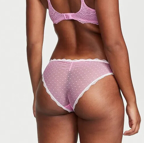 Victoria Secret DREAM ANGELS Swiss Dot Lace Cheekini Panty XL Lilac Polka Purple