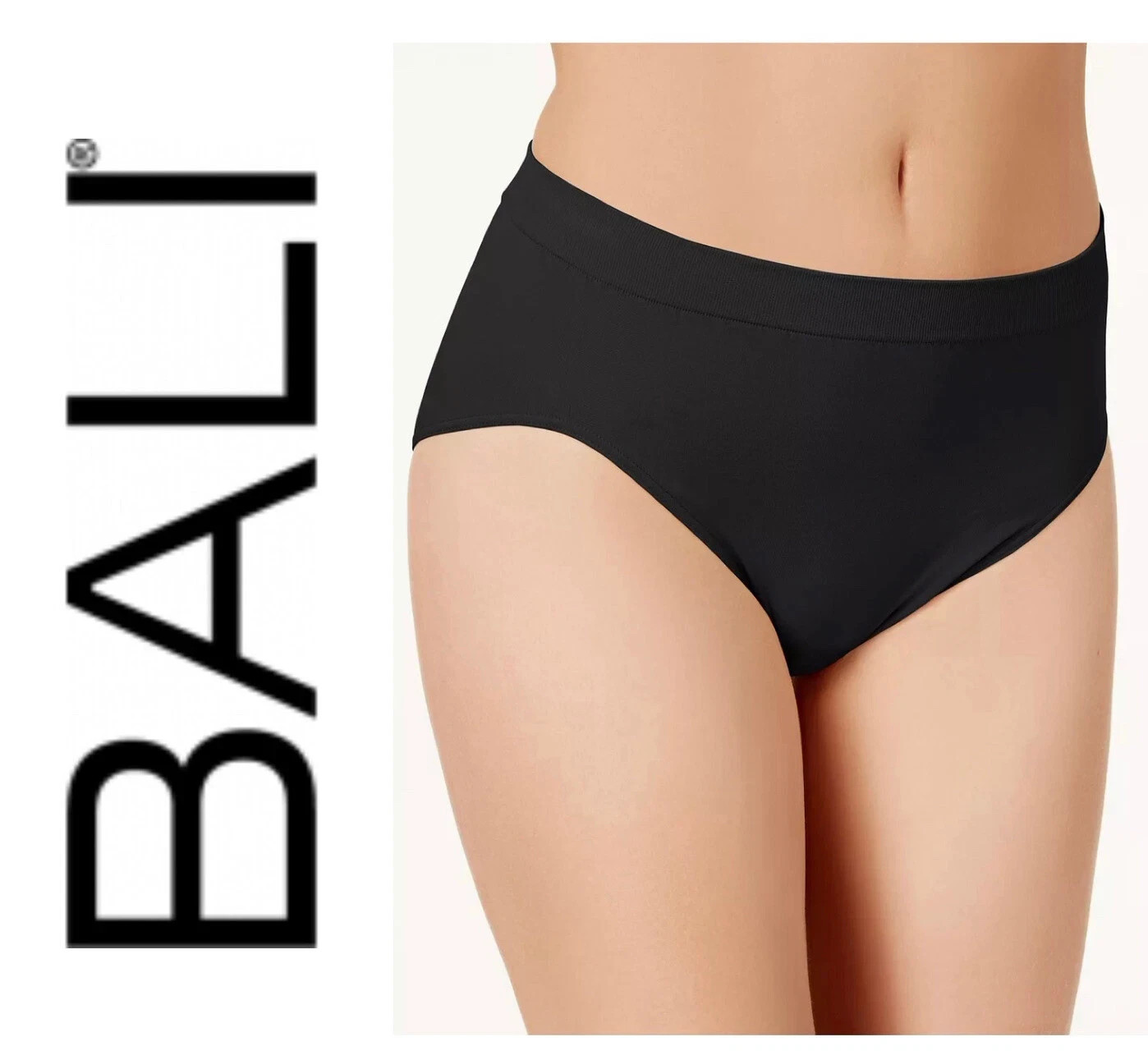 Bali Comfort Revolution Black Sz 8/9 Hi-Cut Seamless Full Coverage Brief 303J