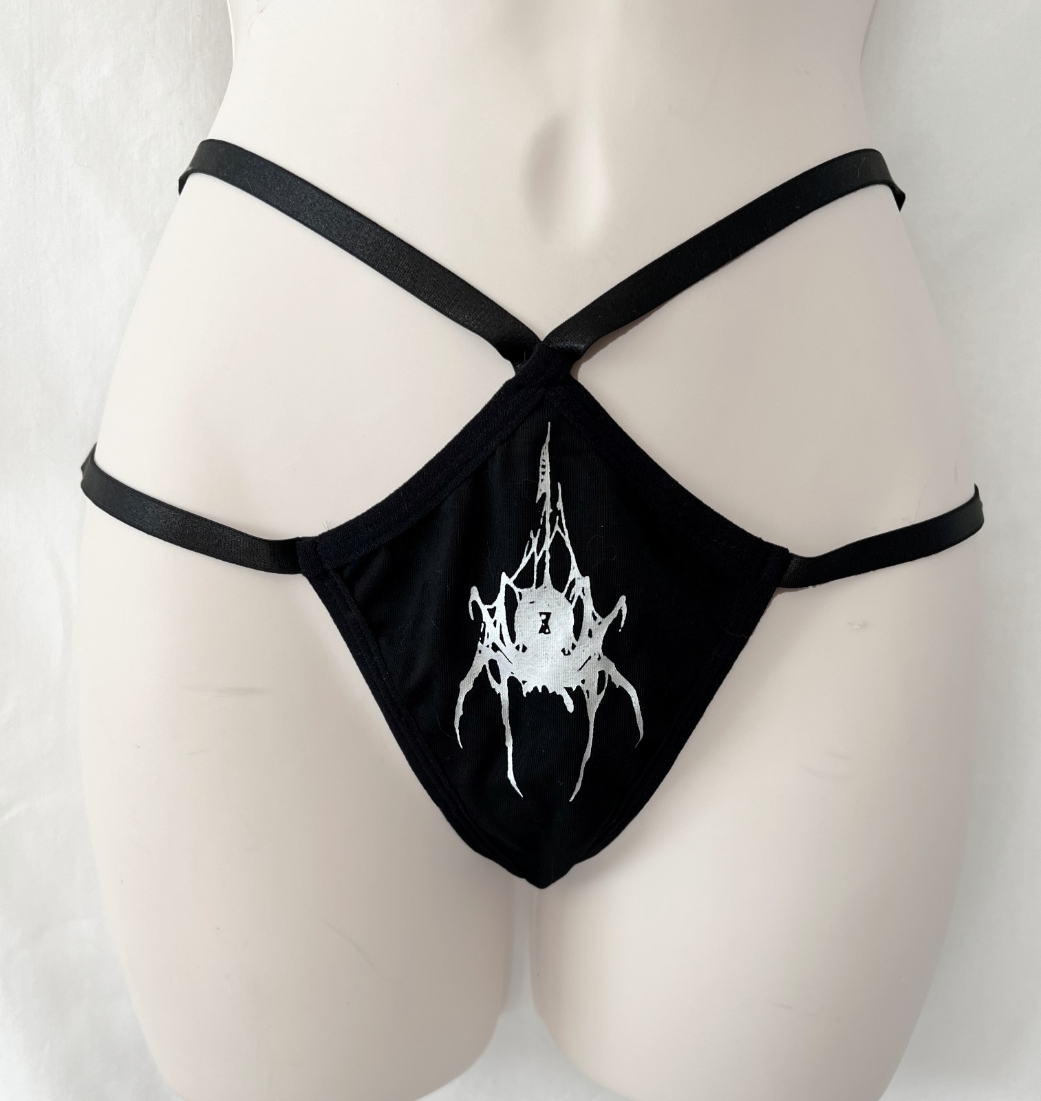 NEW Dolls Kill Widow PENTAGRAM Size S OPEN BACK Thong Undies Panty Spandex Goth