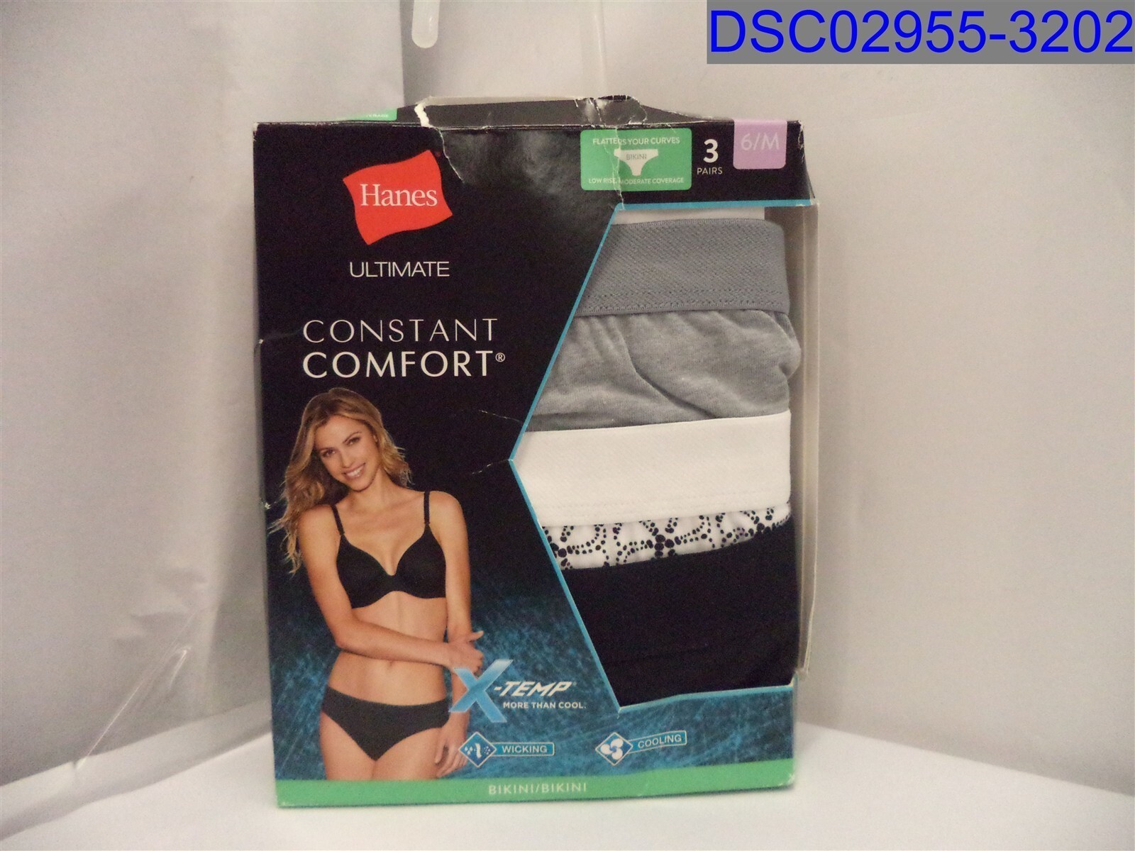 QTY= 1 Pack of 3, Hanes, Women’s Multicolor Bikinis, Size=6, RN#15763