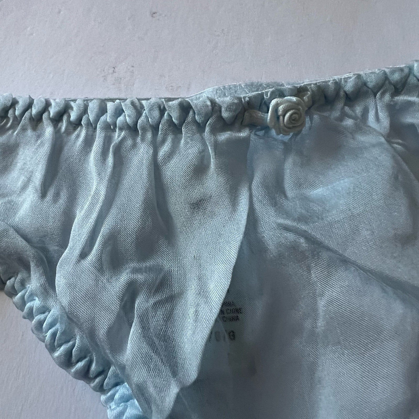 SKIMS SILK CHIFFON SHEER THONG FROST BLUE SIZE LARGE NEW