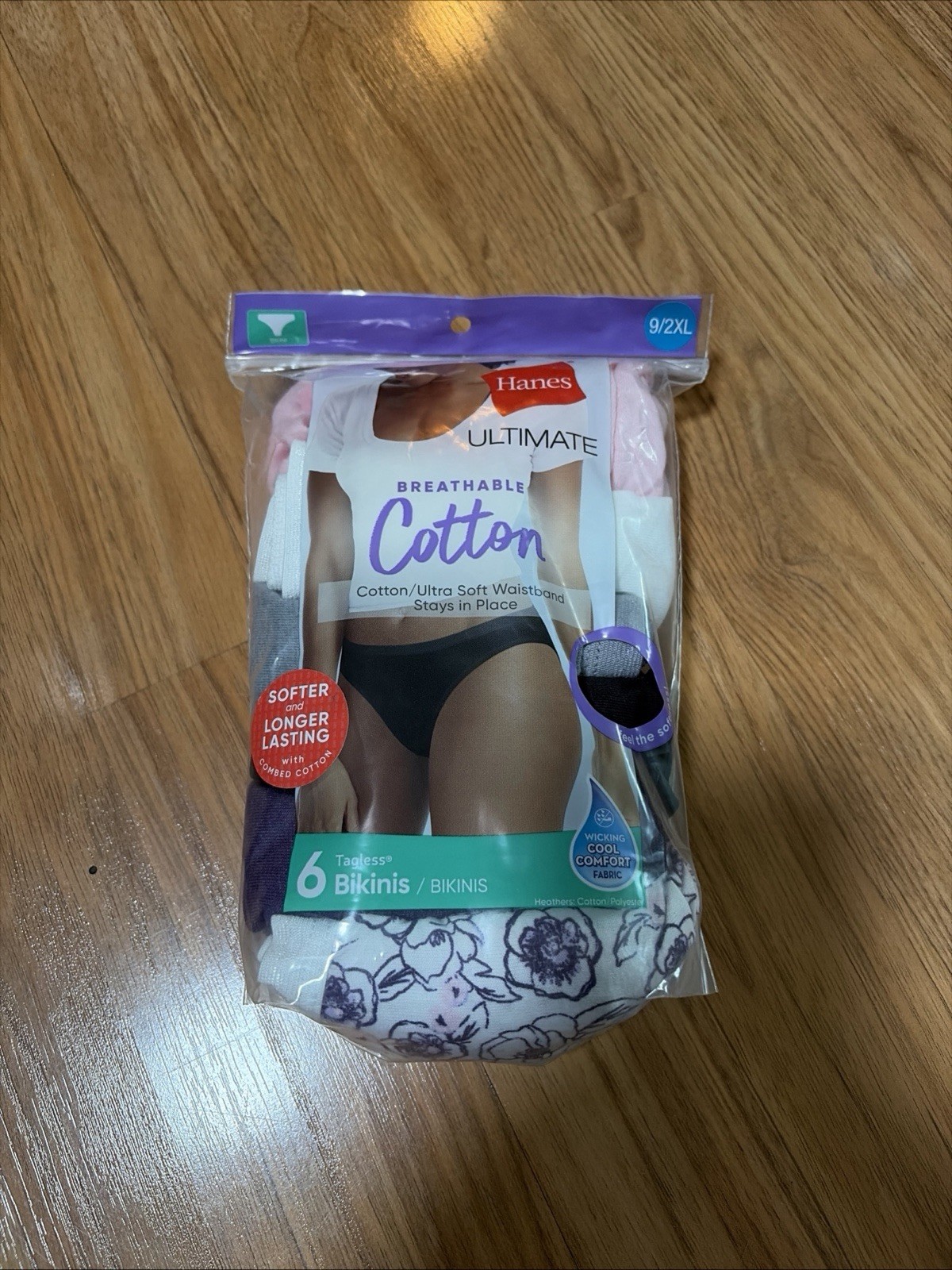 Hanes Ultimate Womens Size 9/2XL Cotton Tagless Soft Bikini Underwear 6 Pk NEW