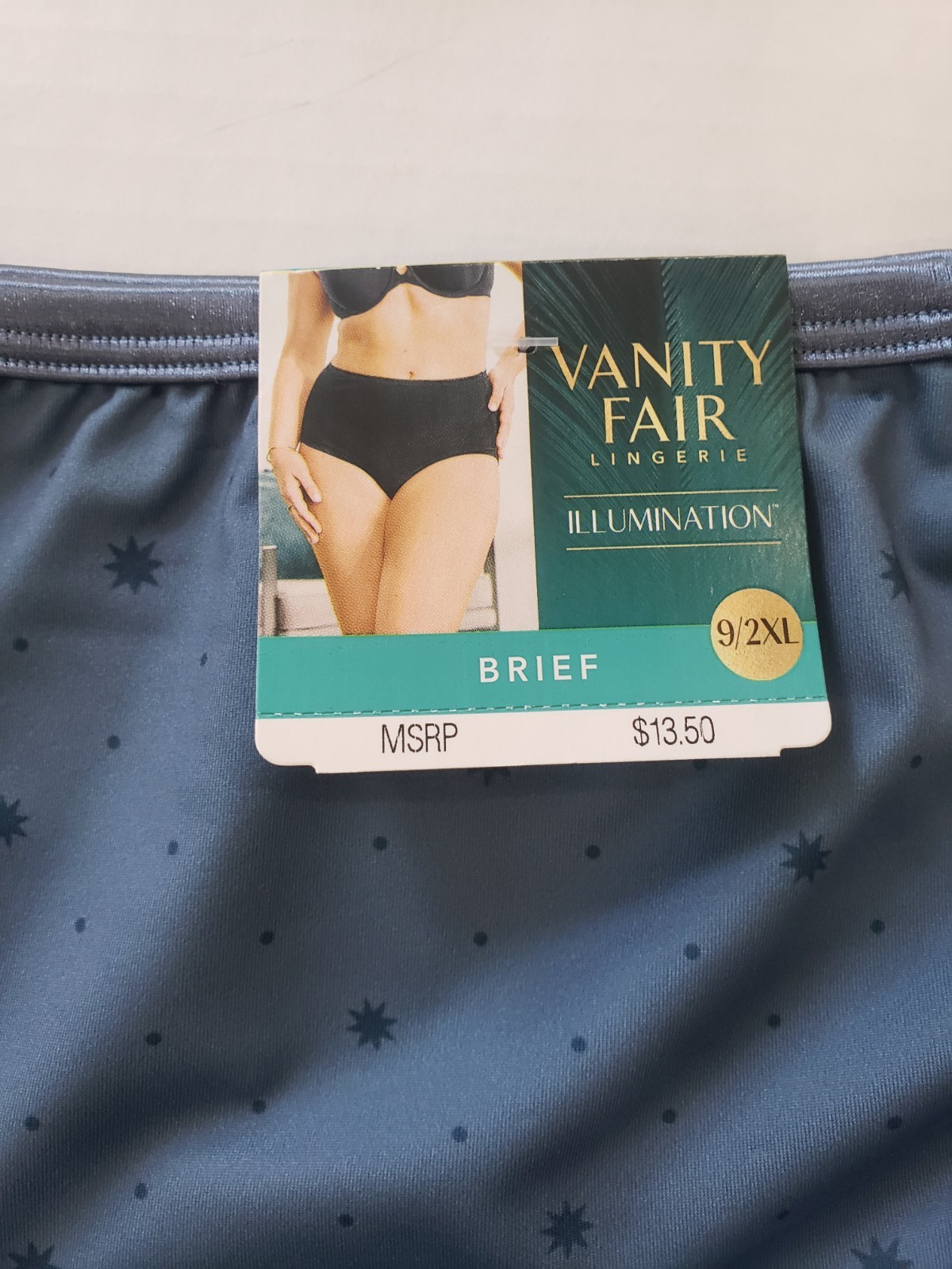 NWT Vanity Fair Illumination Brief W/ Santin Trim Blue Star Size 9 2XL Underwear
