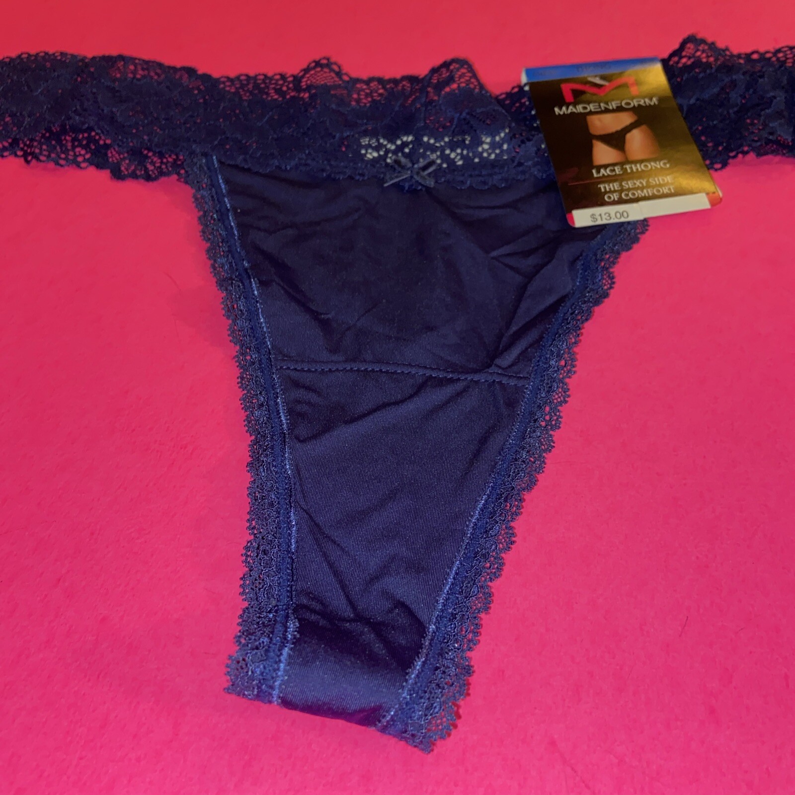 NEW! 2 PAIRS MAIDENFORM NAVY BLUE LACEY THONG PANTIES / X-LARGE Size 8 / $26