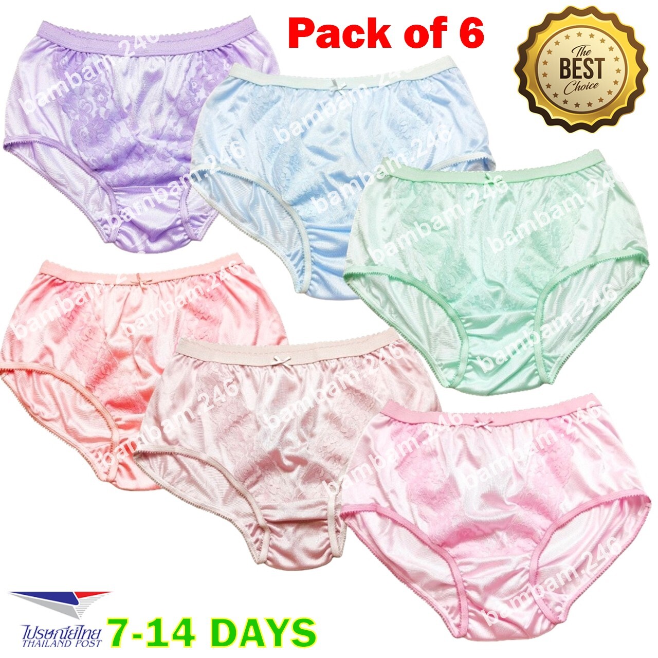 6x Vintage Silky Nylon Underwear Granny Panties Size L Women’s Lace Transparent