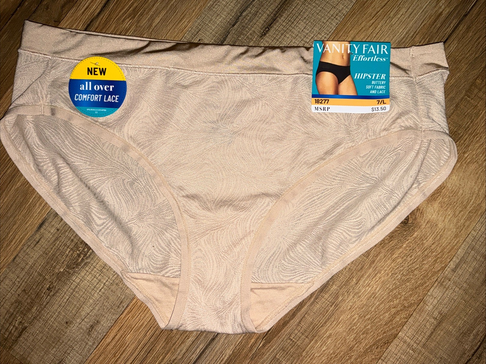 Vanity Fair Effortless HIPSTER ButterySoft Fabric & Lace Panty 13277 NUDE Sz-7/L