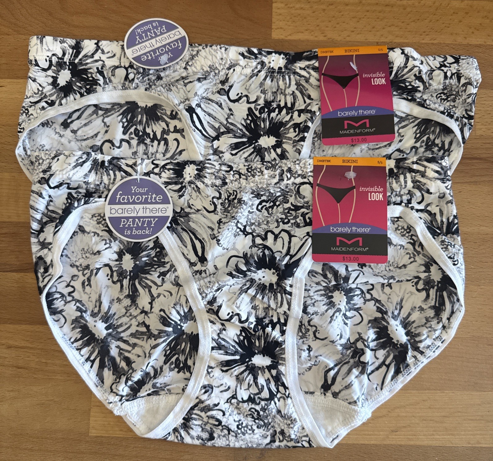 2X-Maidenform DMBTBK Barely There Invisible Look Bikini Panty-S/5-Black Floral