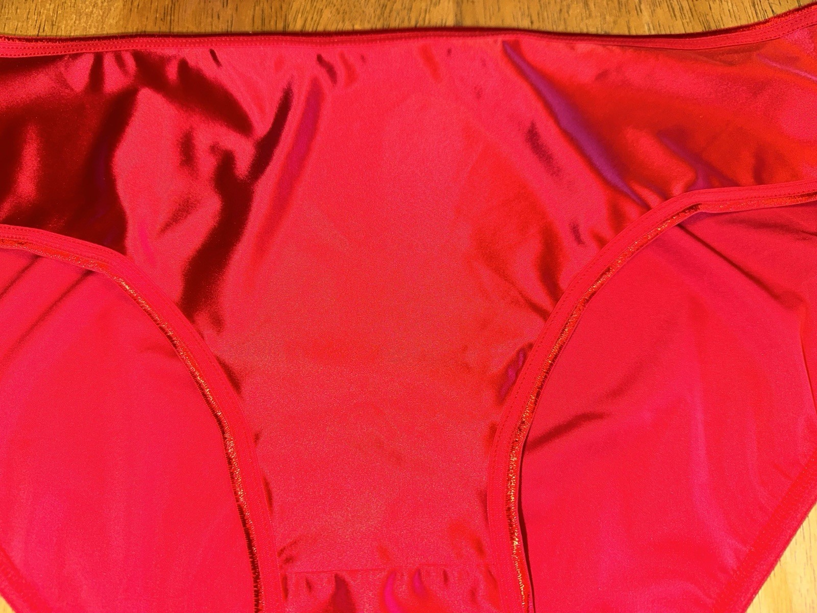 Vtg 80s Styl Glossy Slippery Red 2nd Skin Butter Satin Brief Pantie 2X 2XL NEW