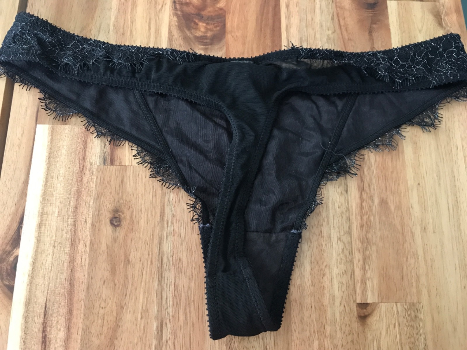 Figleaves black silver thong string sheer back new uk 12 new
