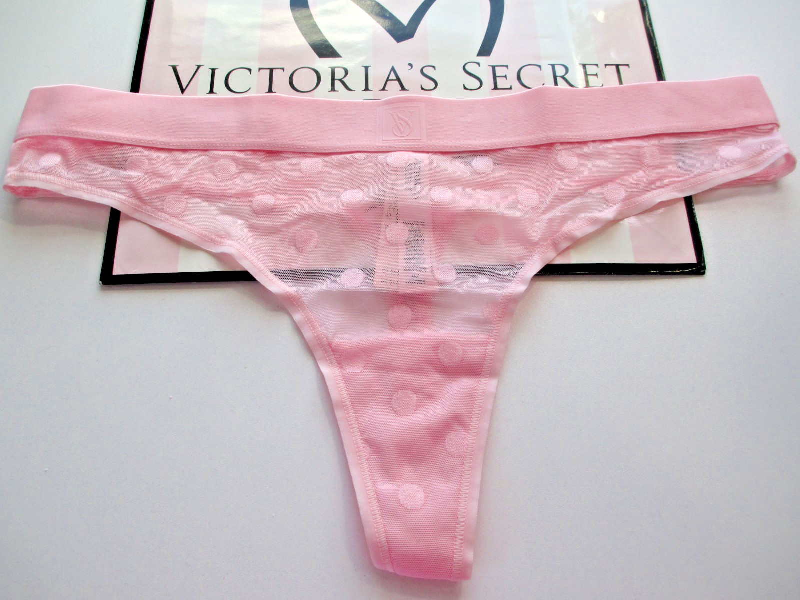VICTORIA’S SECRET Thong Panty VS Pink Mesh Dot S M L XL Pretty Blossom NWT