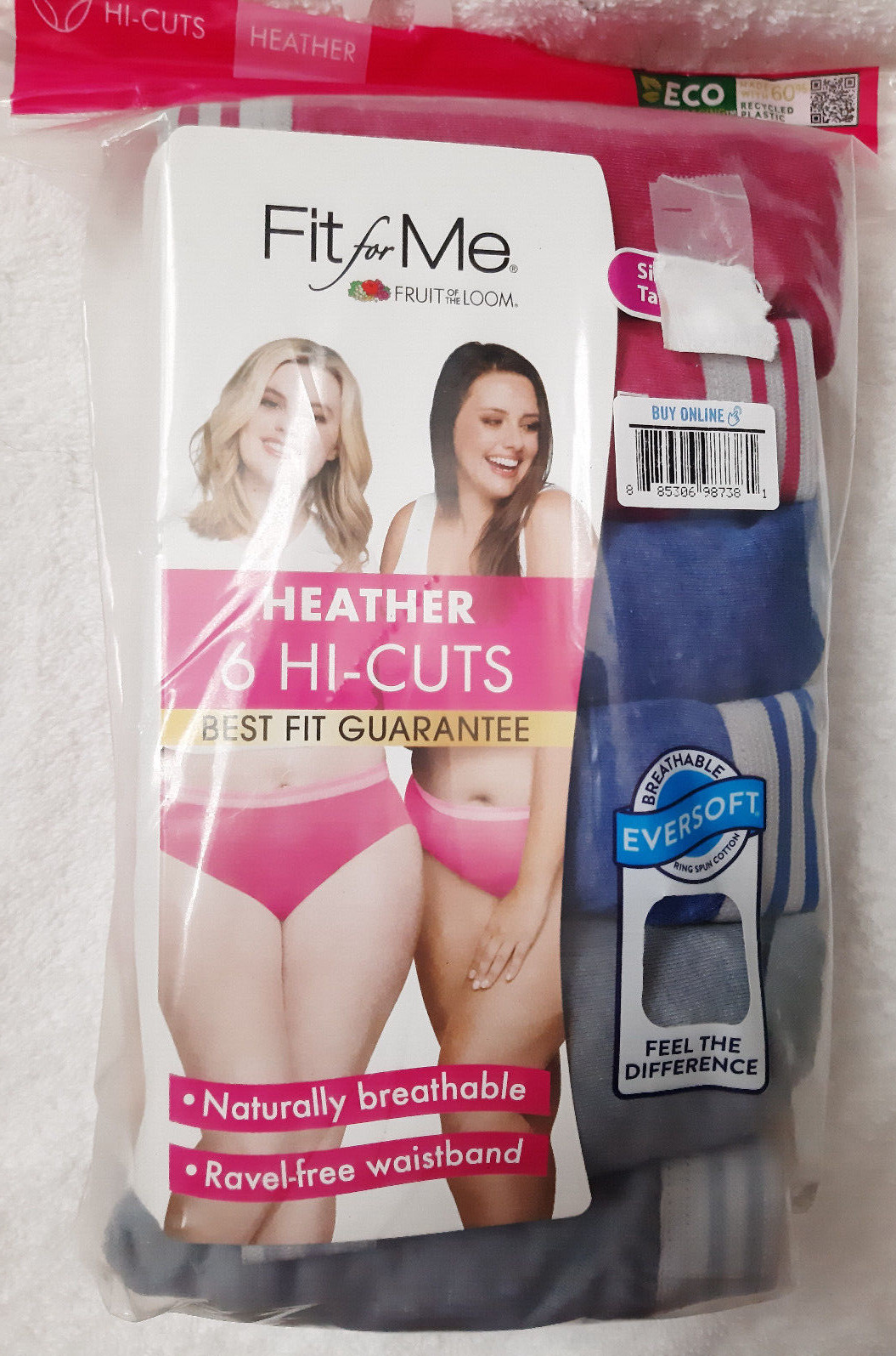 FIT for ME FRUIT of THE LOOM COTTON HI-CUT PANTIES (6 in Pack) PINK MULTI FTL 11