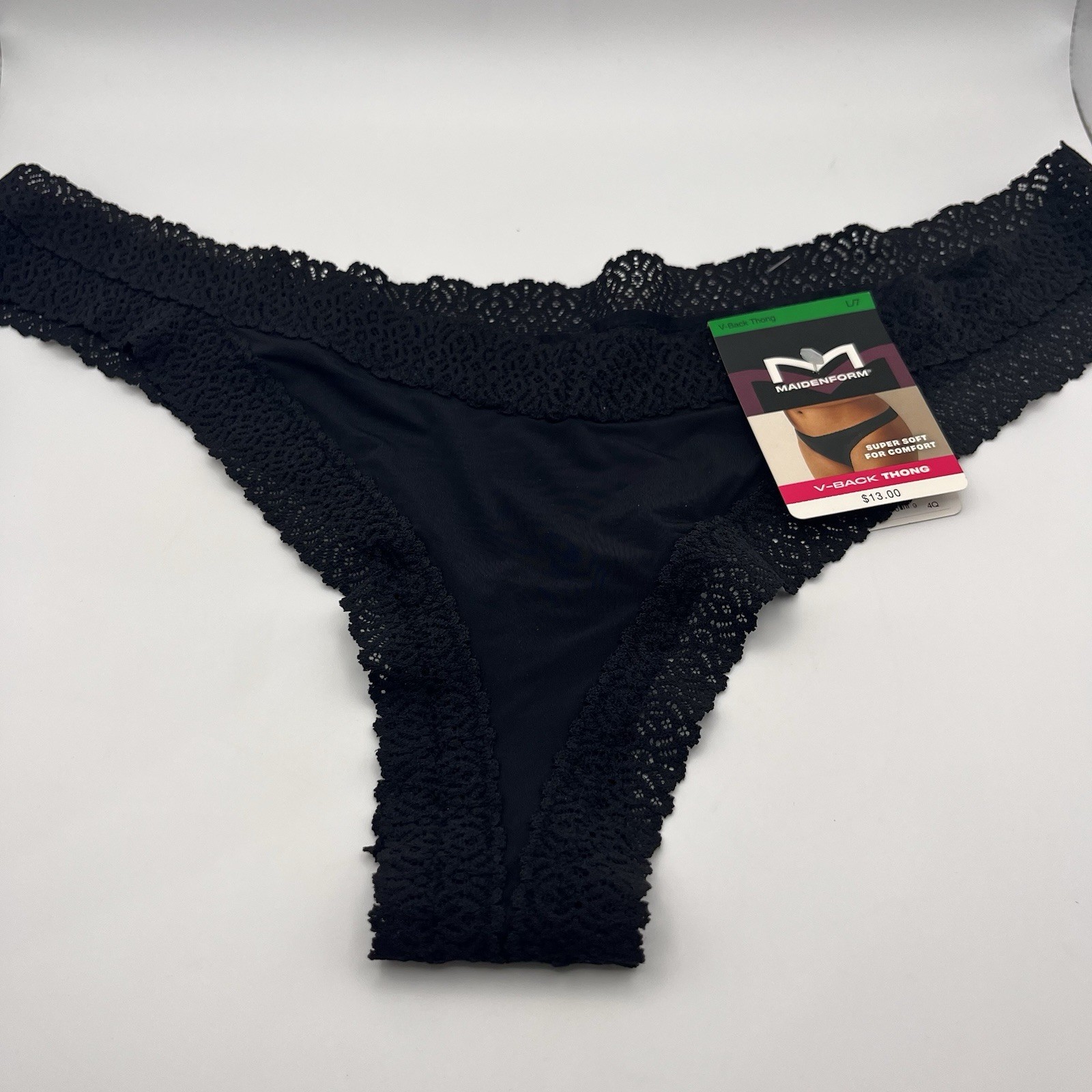 Maidenform Women’s V-Back Thong Panty Black Super Soft Comfort L/7 DMMVBT NWT