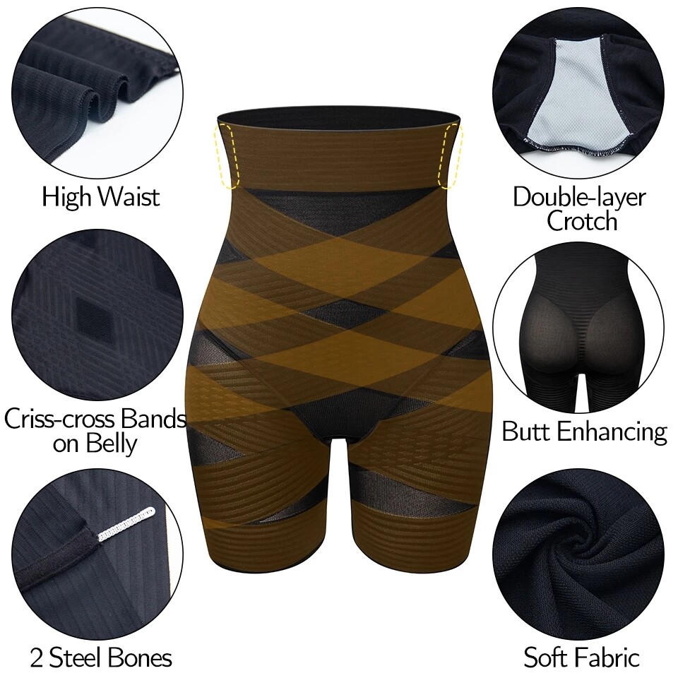 Women High Waist Panties Cross Compression abs Shaping Shorts Slim Body Shaper