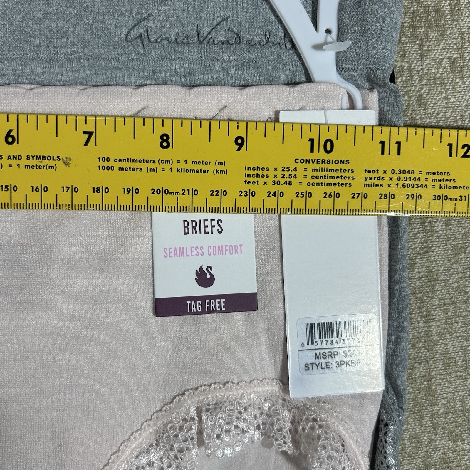 Gloria Vanderbilt 3 Pack Briefs Women M Seamless Lace Trim Solid Pink Gray Black
