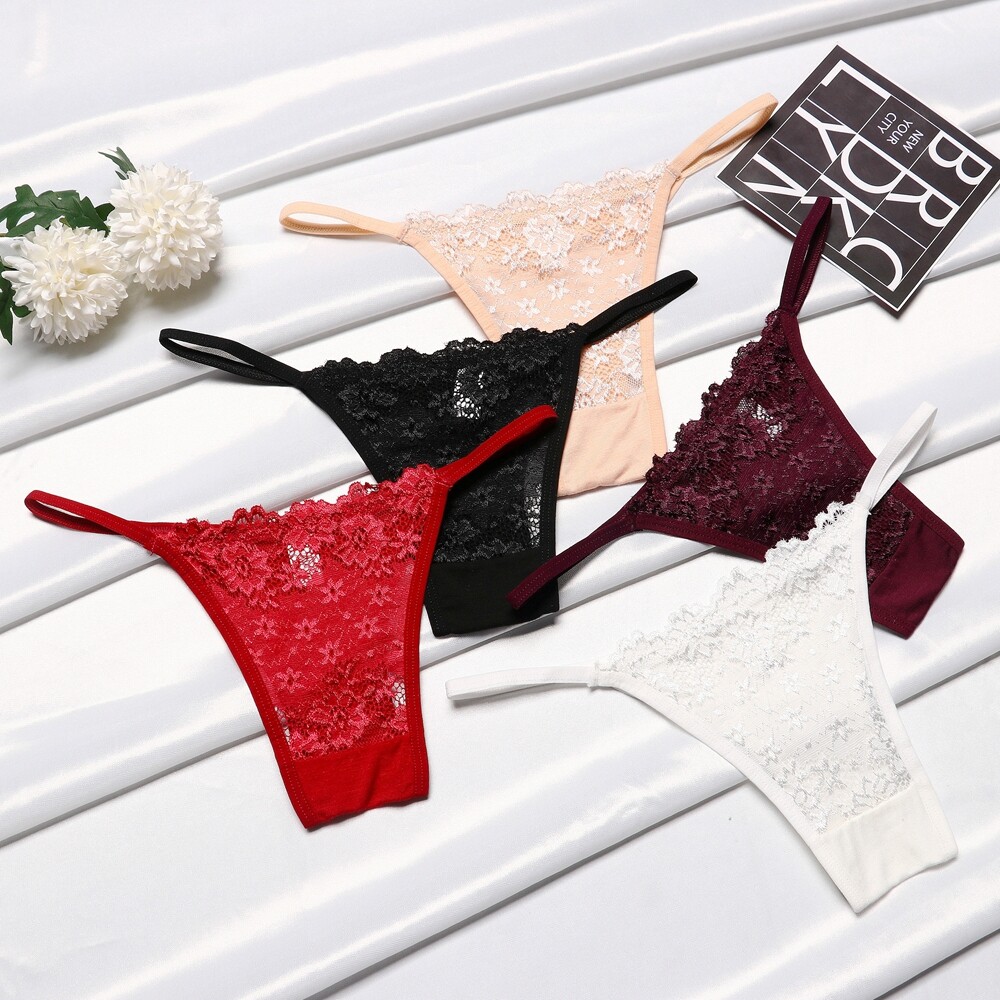 5 Pack Lot Sexy Womens Lace See Through Panties Thongs Underwear Sissy Lingerie