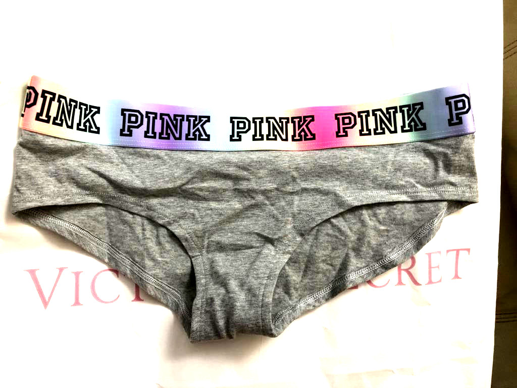 Victoria’s Secret Pink Cotton Logo Block Hipster Panty Light Gray M NWT