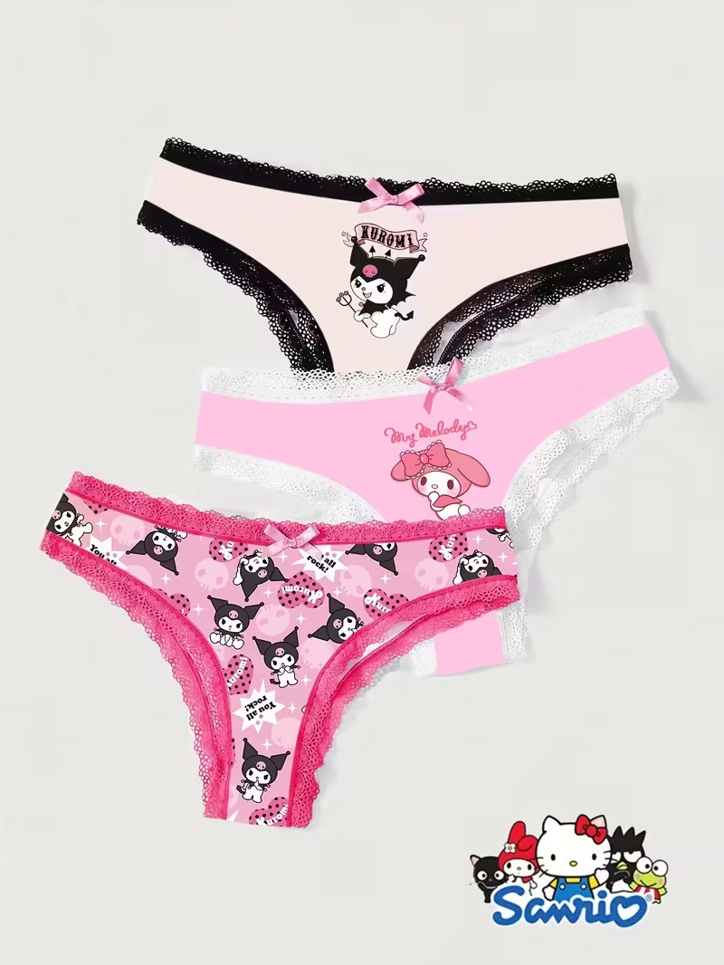 Sanrio Hello Kitty & Friends Kuromi My Melody Cartoon Cheeky Panties – Pack of 3