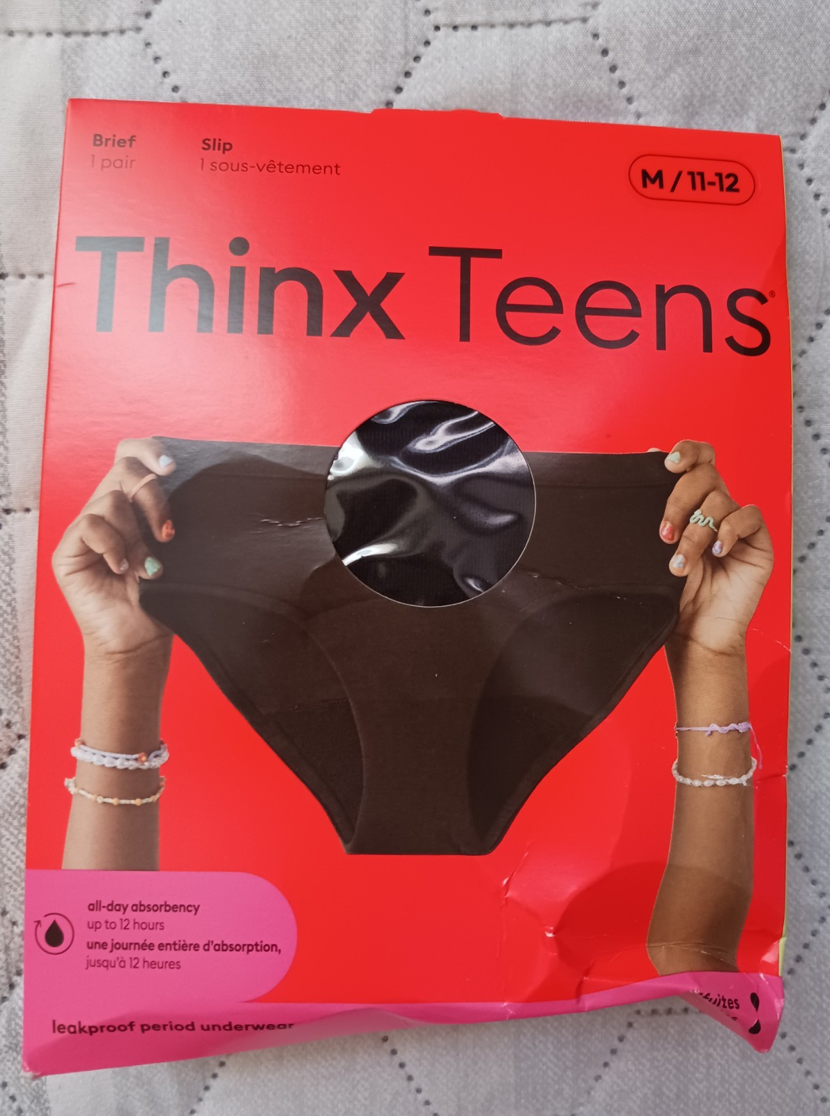 Thinx Teens Period Panties – 1 pair size Medium (11-12) – new in box, Black New