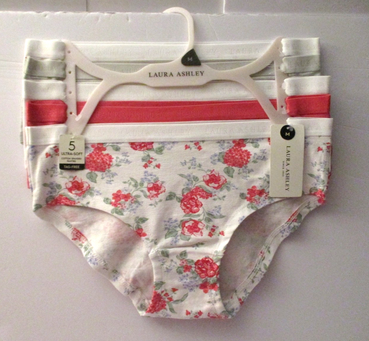 Laura Ashley Women’s organic cotton stretch Hipster panties 5-Pair size Medium