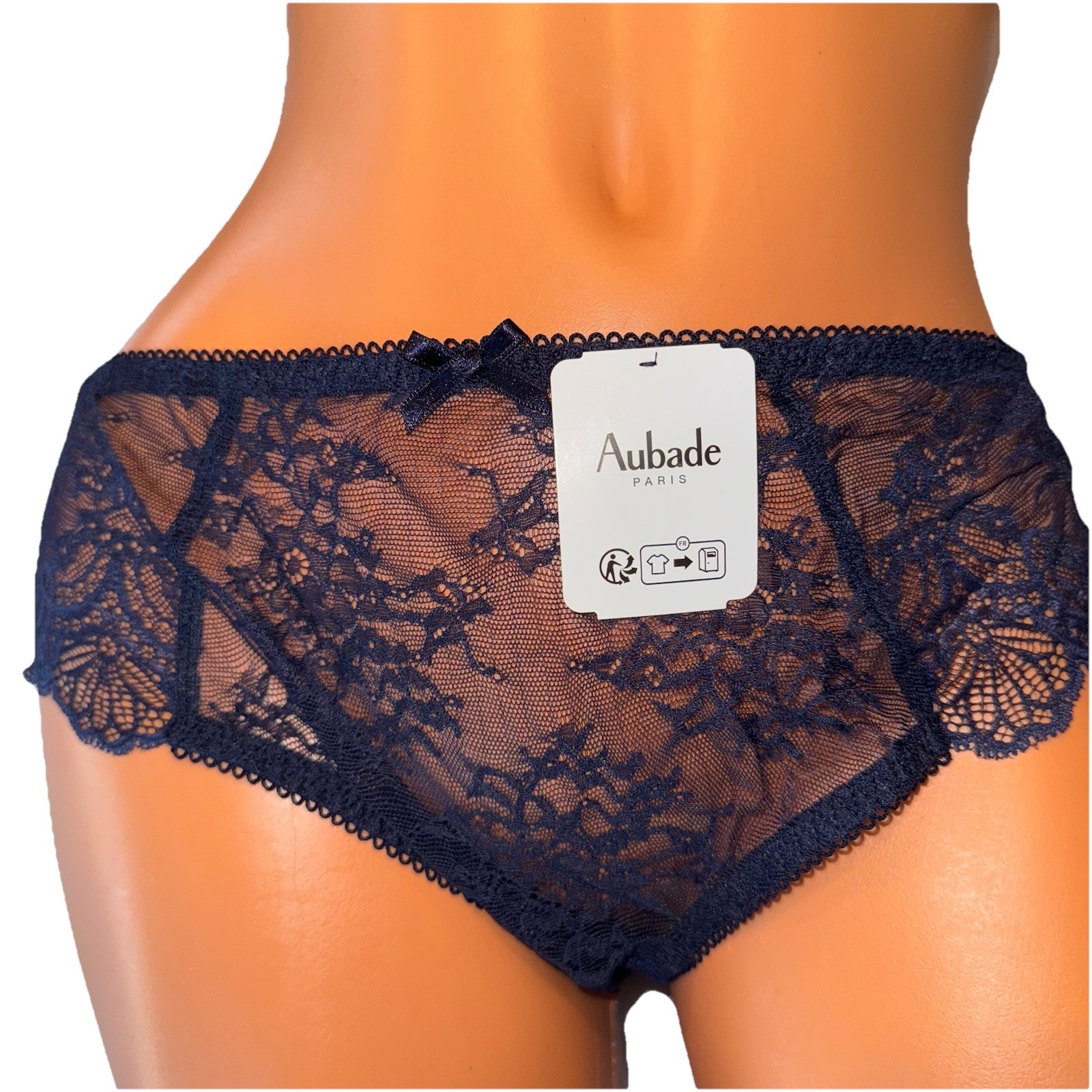 NWT Panty Brief Aubade Scalloped Lace Mesh Danse Des Sens Navy Blue 8 XL France
