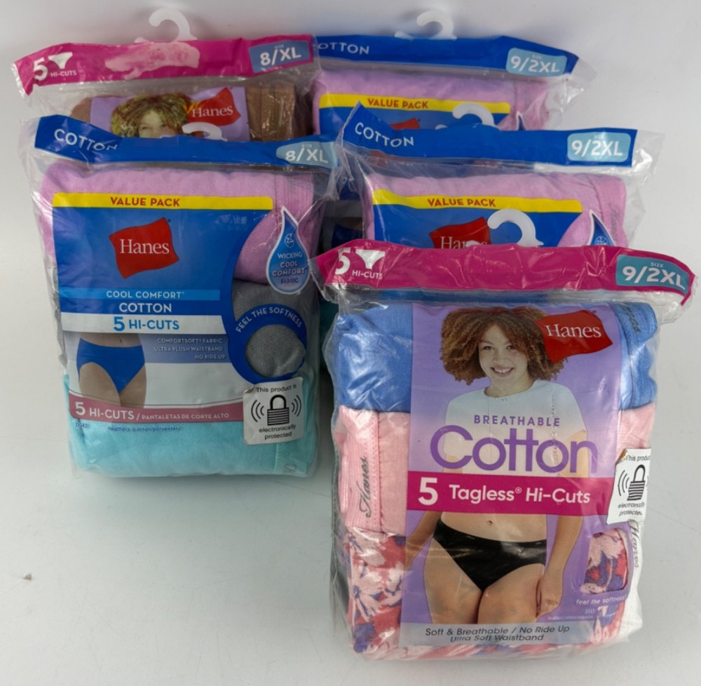 Womens Hanes Cotton Hi-Cuts Underwear Size 9 2XL & Size 8 XL-5 Per Pack,5 Packs
