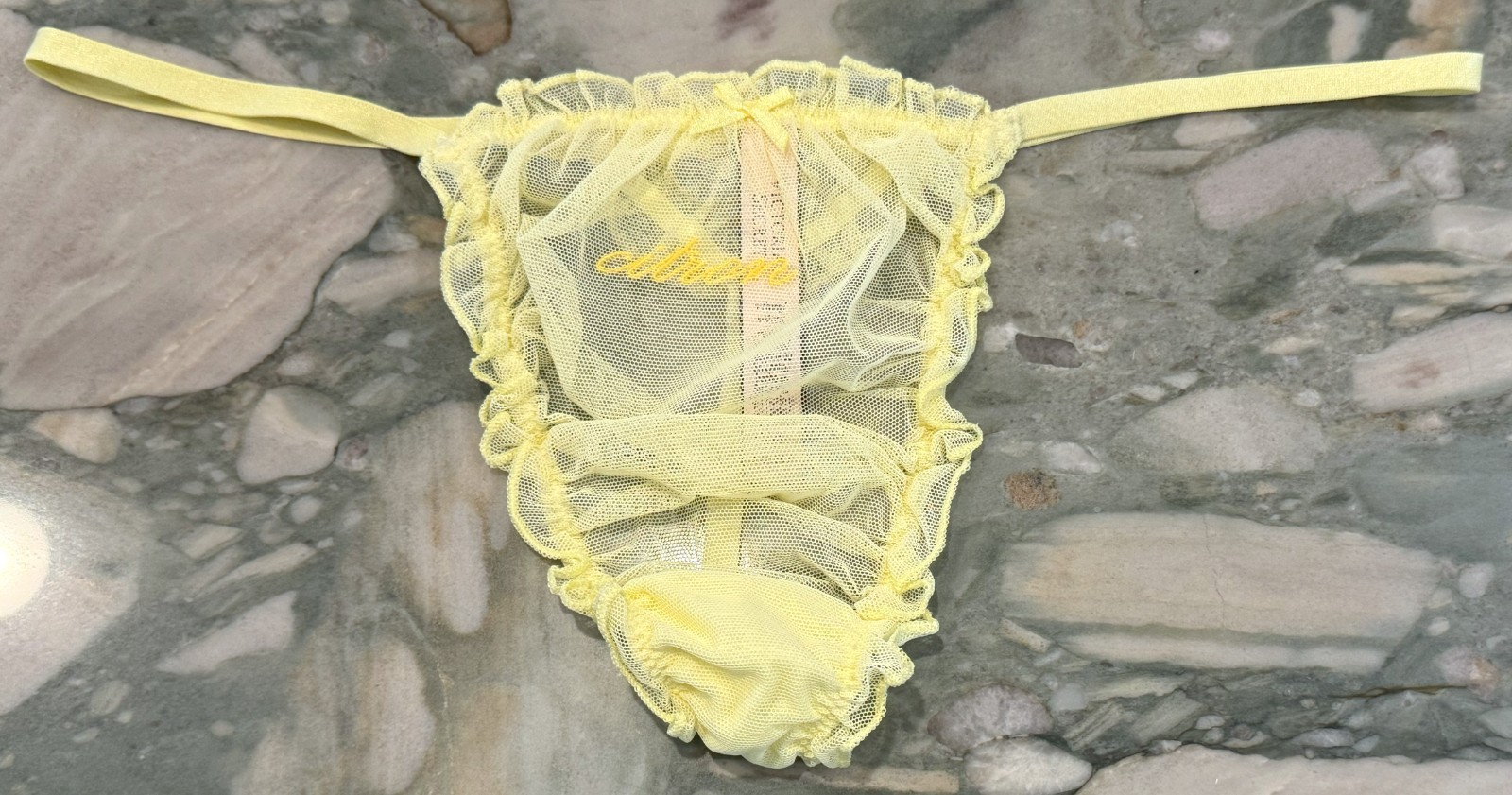 NEW Victoria Secret Dream Angel French Citron Ruffle Mesh V-String Yellow XL XXL