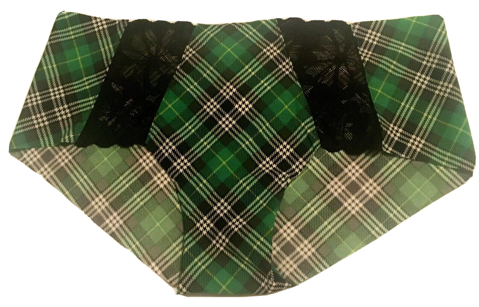 Victoria Secret Green Tartan Plaid Hipster Panty Size S Sexy Black Lace Insets