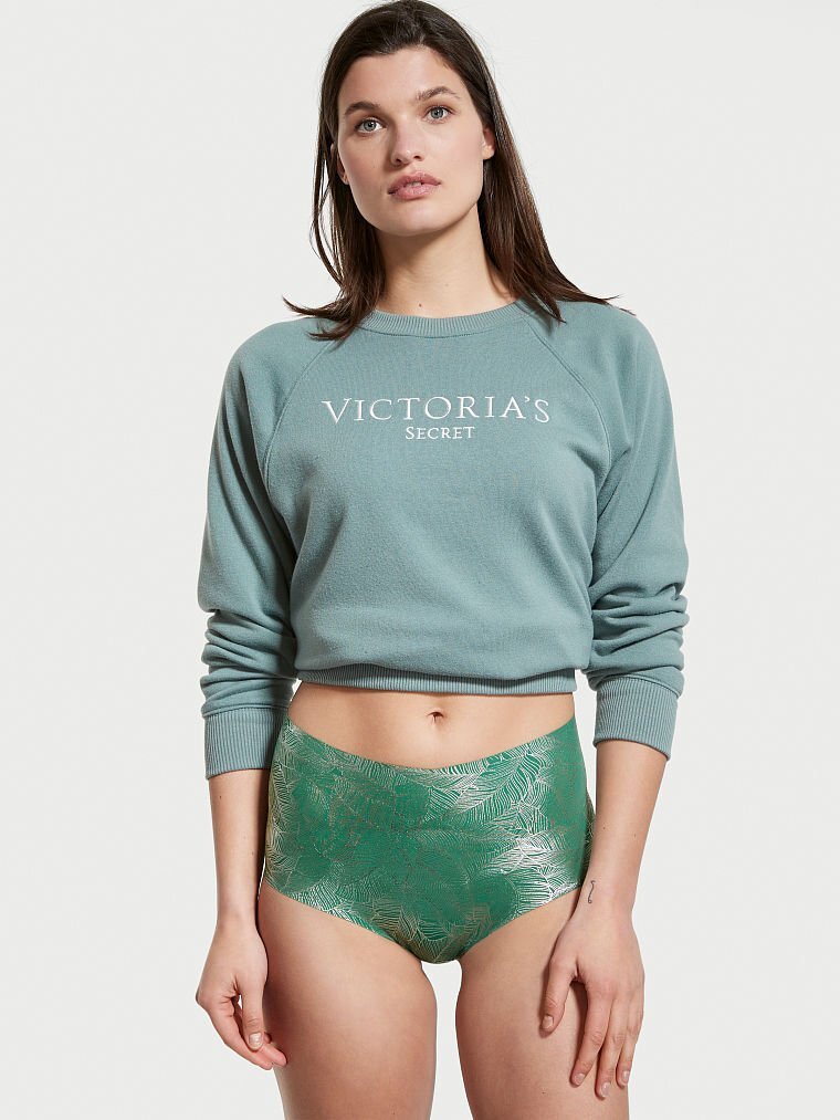 XL Green Leaf Foil Silver NO SHOW Victorias Secret High Waist Midi Brief Pantie