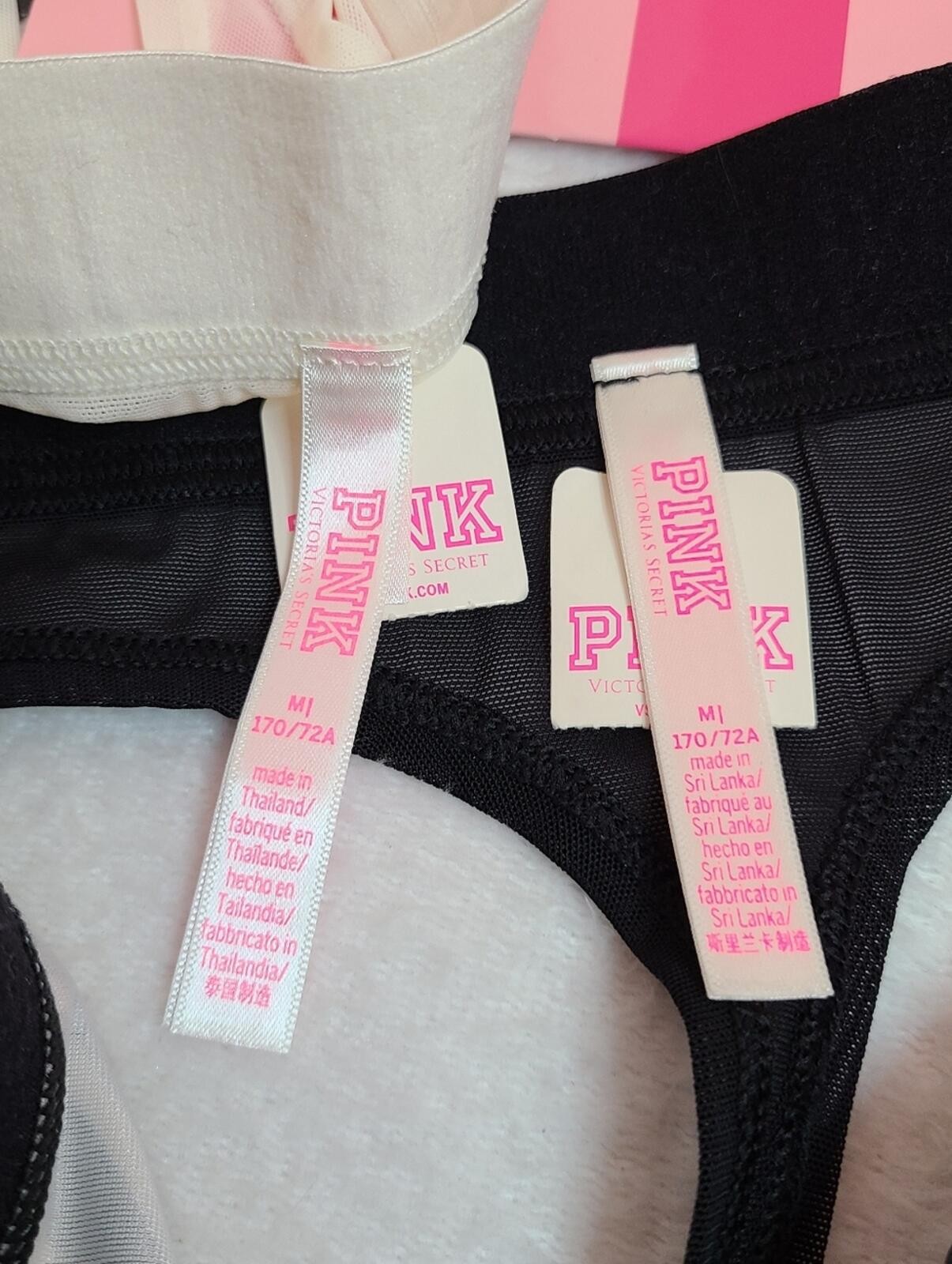 VS PINK 2pk Tropical Logo Band Velvet Classic Thong Panties Size M