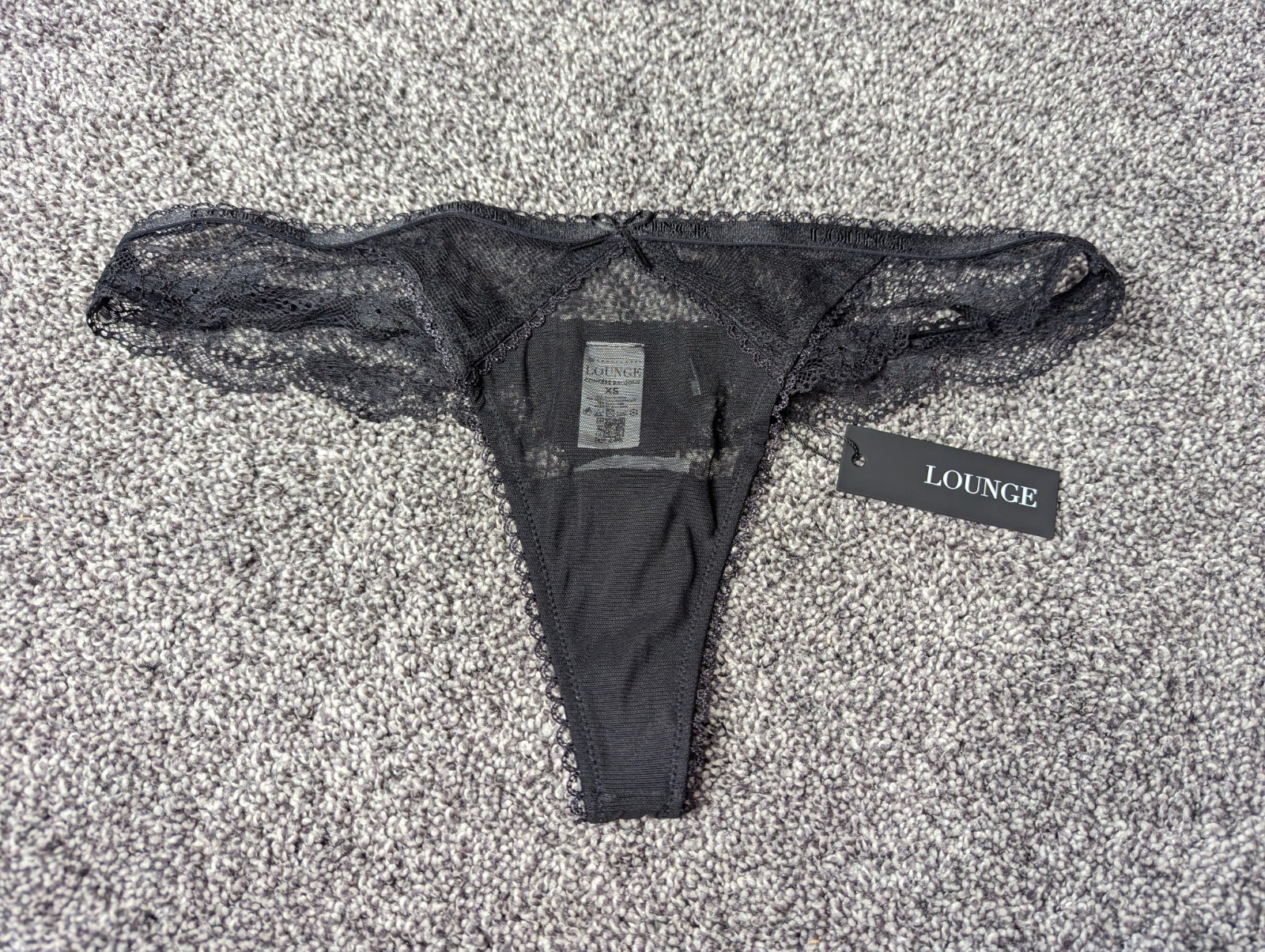 Lounge Panties Royal Balcony Women XS Thong Lace Mesh Cut Out Black Lingerie NWT